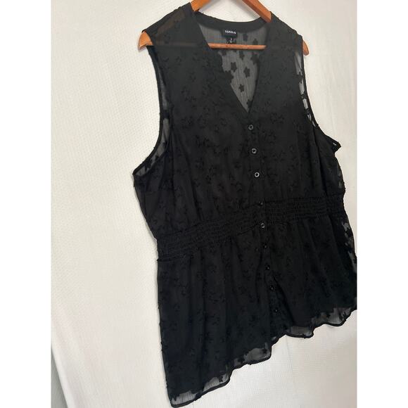 Torrid Women’s Black Sleeveless Button Front Blouse Sheer Star Pattern Size 3X - Picture 5 of 12